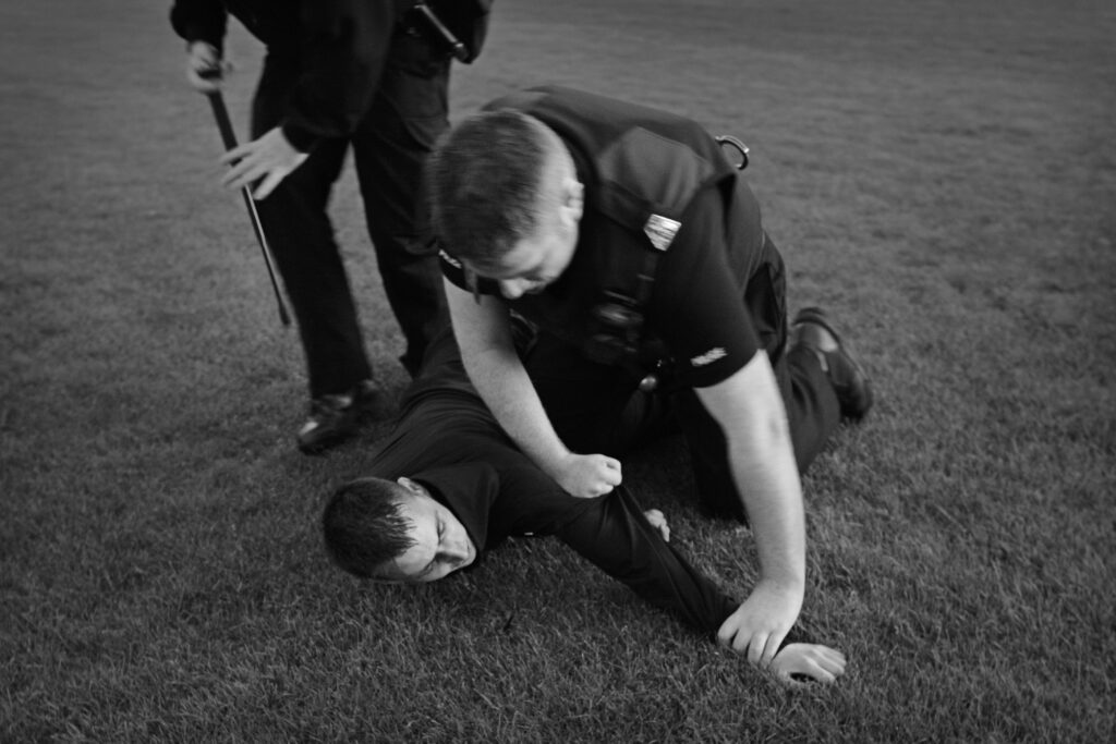 Members of a police public order unit break up a gang fight and make arrests in Glasgow, Scotland