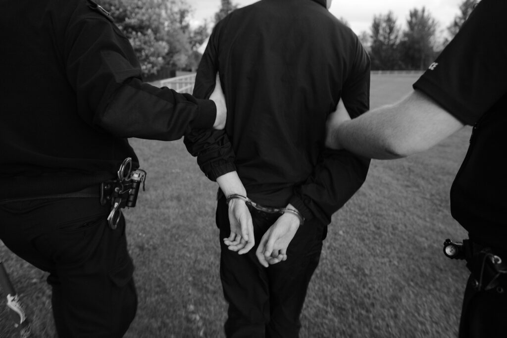 Members of a police public order unit break up a gang fight and make arrests in Glasgow, Scotland