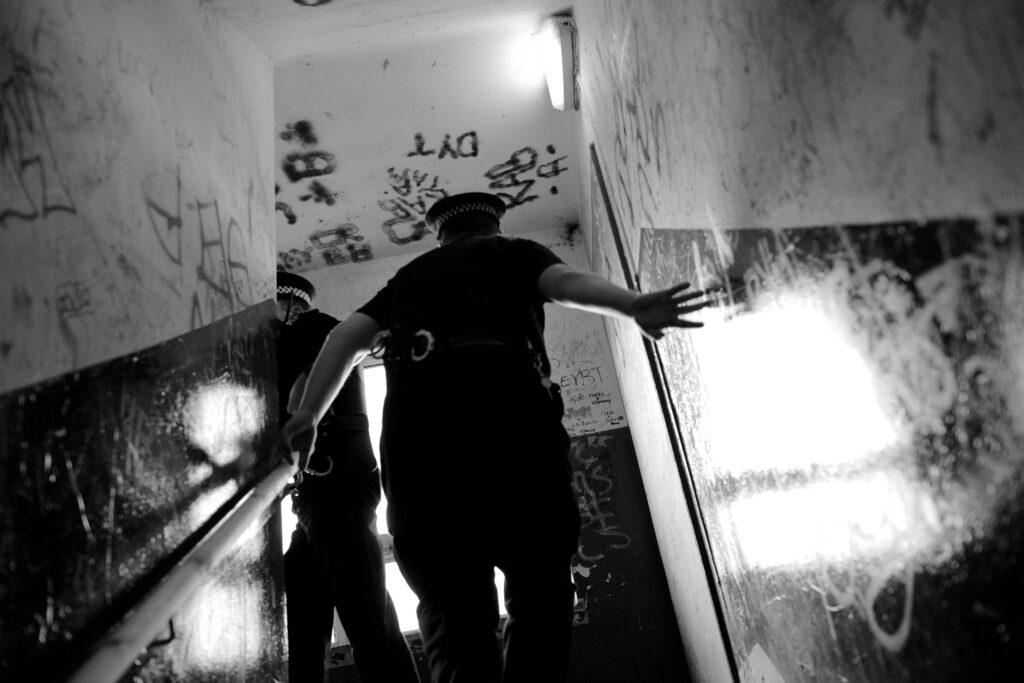 Police in Glasgow attend a 999 call for a violent fight taking place in a flat in the East End.